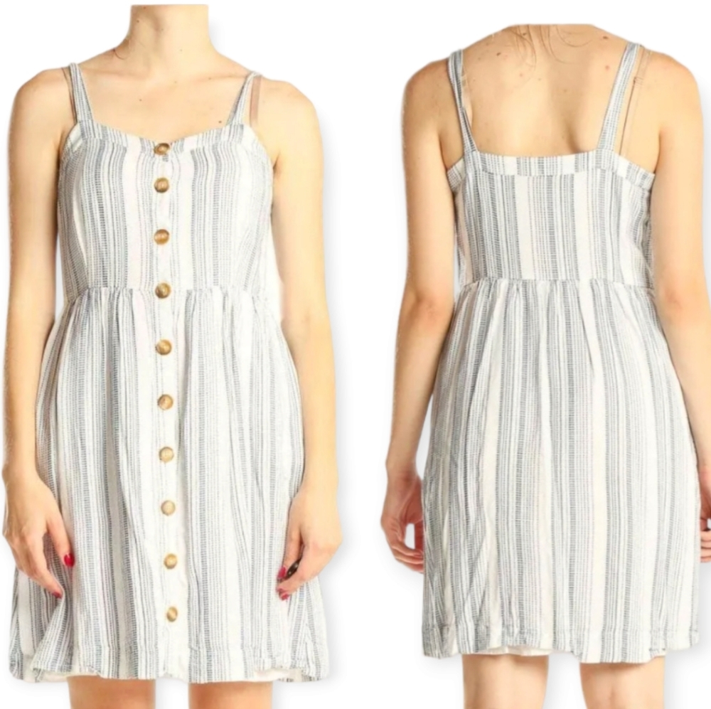 NWOT LOFT white & blue embroider dots button down fit & flare sundress Womens 8